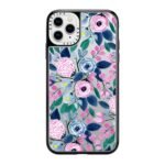 Girly Pink Navy Blue Watercolor Flowers Roses Leaves Pattern Clear